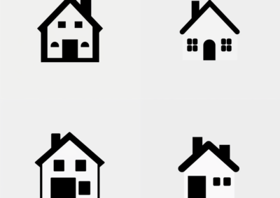 Ensemble de pictogrammes représentant des maisons, symboles de la formation Midjourney Design